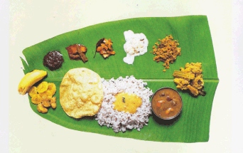 A South Indian Meal Served on a Banana leaf
